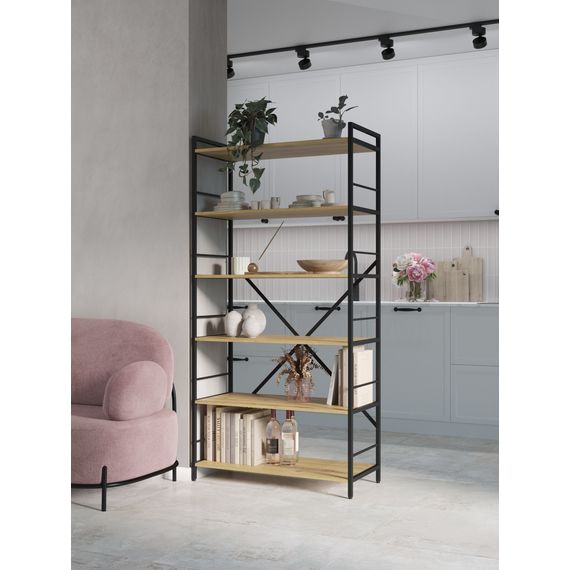 Стелаж для книг Антрацит-Дуб Артизан 1600х800х400мм Metkas Home 5 полиць ЛДСП, Колір: Антрацит | Дуб артизан, зображення 10