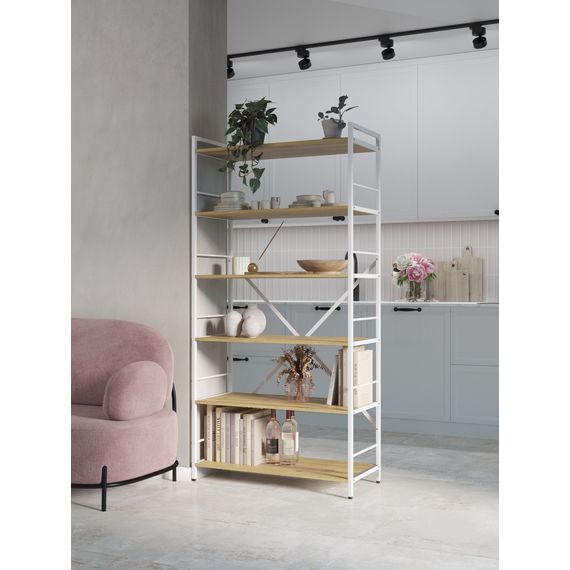 Стелаж металевий Білий-Дуб Артизан 1700х800х350мм Metkas Home 5 полиць ЛДСП, Колір: Білий | Дуб артизан, зображення 10