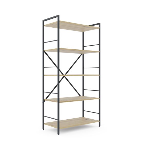 Стелаж для книг Антрацит-Дуб Артизан 1600х800х400мм Metkas Home 5 полиць ЛДСП, Колір: Антрацит | Дуб артизан, зображення 2