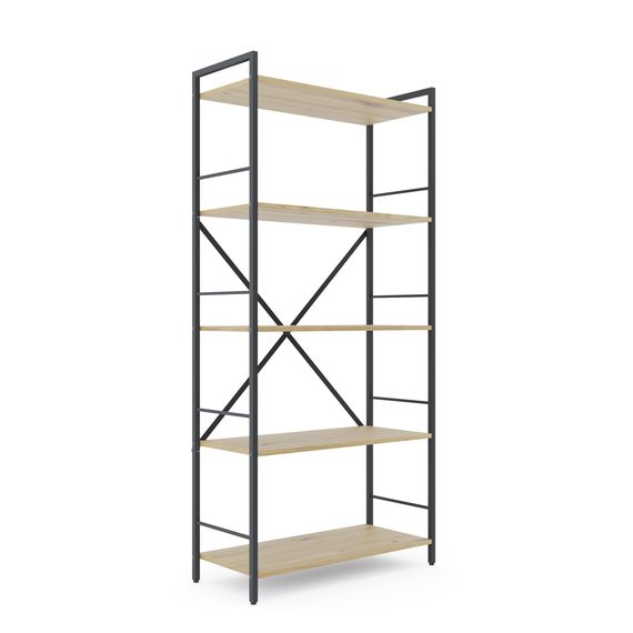 Стелаж для книг Антрацит-Дуб Артизан 1700х800х350мм Metkas Home 5 полиць ЛДСП, Колір: Антрацит | Дуб артизан, зображення 2