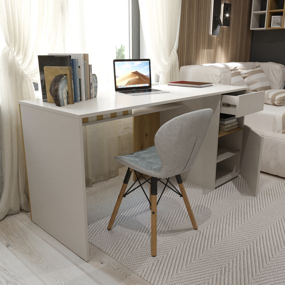 Стіл з полицями Антрацит-Білий сніг 1600х600х760 мм Metkas Home В031R ЛДСП, Колір: Антрацит | Білий, зображення 3