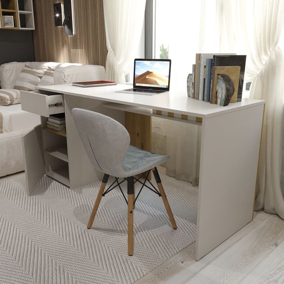 Письмовий стіл з полицями Білий сніг 1600х600х760 мм Metkas Home В031L ЛДСП, Колір: Білий, зображення 4