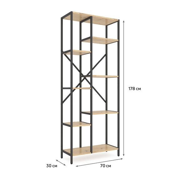 Стелаж для документів Антрацит - Дуб Артизан "Лофт Cascade" 1780х700х300мм Metkas Home 7 полиць ЛДСП, зображення 2