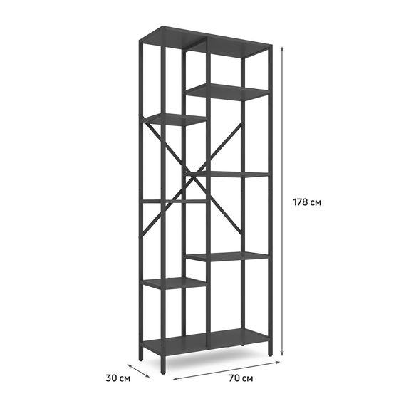 Стелаж на балкон Антрацит "Лофт Cascade" 1780х700х300мм Metkas Home 7 полиць ЛДСП, зображення 2