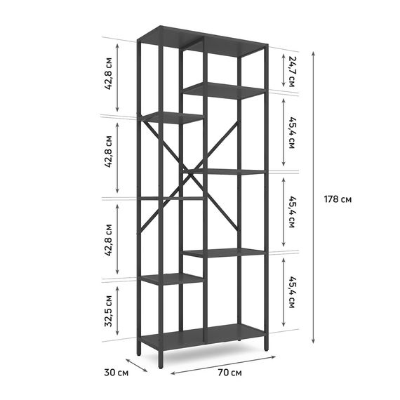 Стелаж на балкон Антрацит "Лофт Cascade" 1780х700х300мм Metkas Home 7 полиць ЛДСП, зображення 3