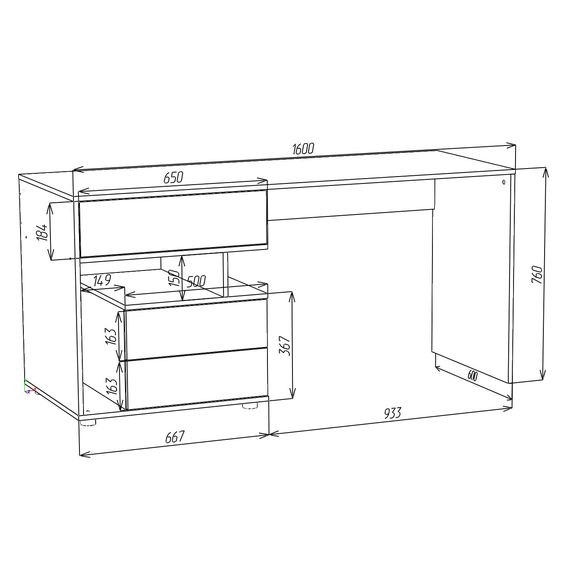 Письмовий стіл в дитячу кімнату Антрацит-Кашемір 1600×600×760 мм Metkas Home А012L ЛДСП, Колір: Антрацит | Кашемір, зображення 5