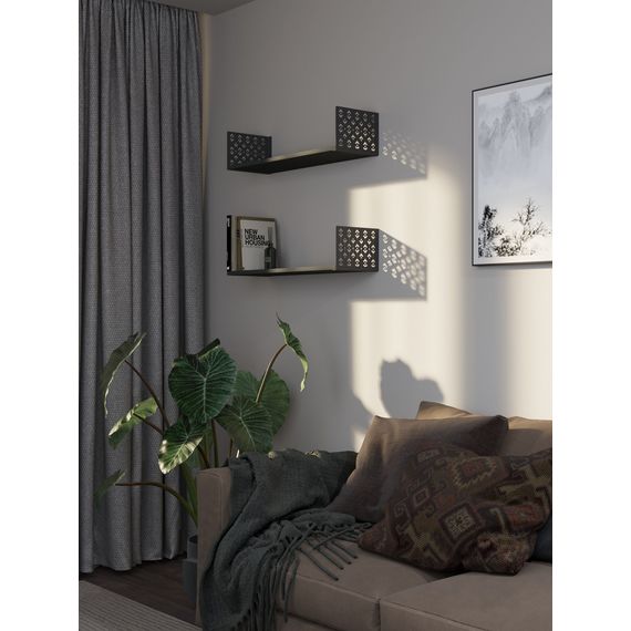 Полиця навісна Антрацит 170×700×220 мм Metkas Home ЛДСП та фарбований метал, Колір: Антрацит, зображення 2